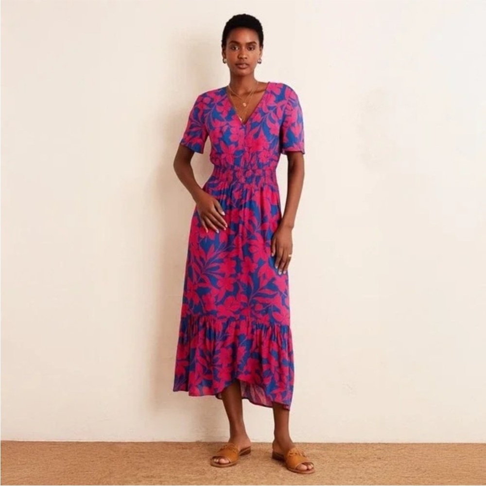 Abel The Label Anthropologie Cassidy Hi-Lo MIDI Dress Smocked Women Large Pink